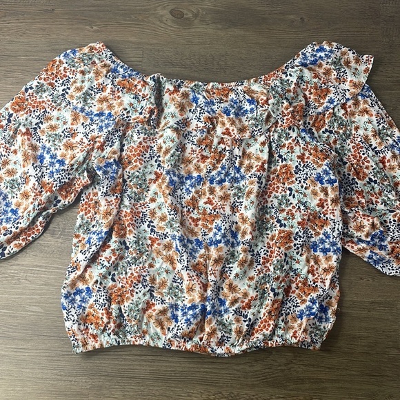 Adrienne Vitadinni Women’s Off the Shoulder White Orange Blue Floral Blouse sz L - Picture 8 of 9
